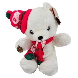 Vintage Cuddle Wit Teddy Bear Stuffed Animal Plush Christmas Holiday Scarf Hat